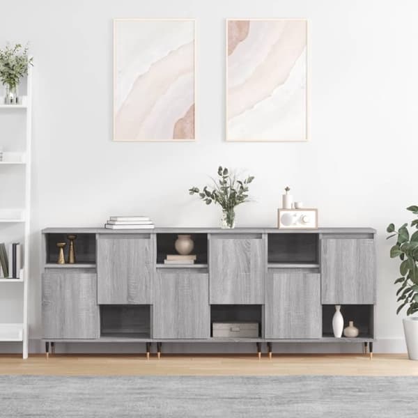 vidaXL Senkit 3 kpl harmaa Sonoma tekninen puu
