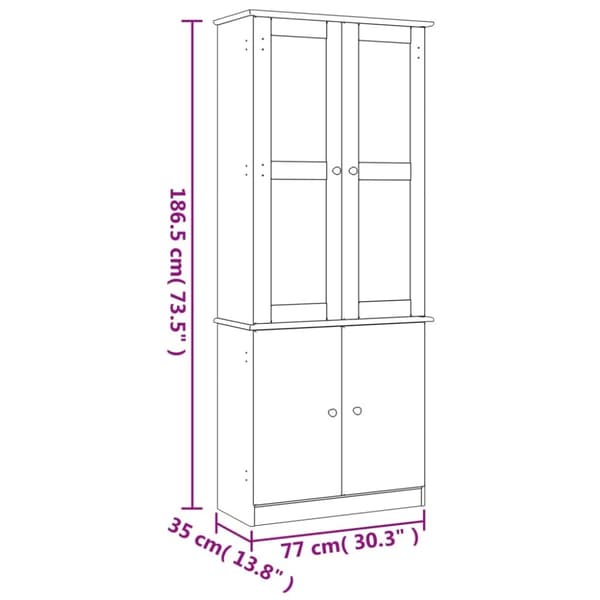 vidaXL vitrineskab ALTA 77x35x186,5 cm massivt fyrretræ