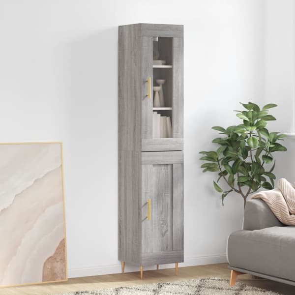 vidaXL højskab 34,5x34x180 cm konstrueret træ grå sonoma-eg