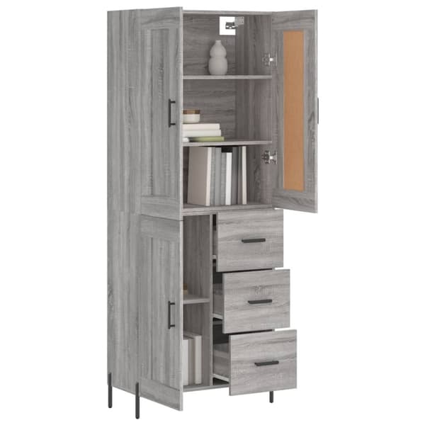 vidaXL højskab 69,5x34x180 cm konstrueret træ grå sonoma-eg
