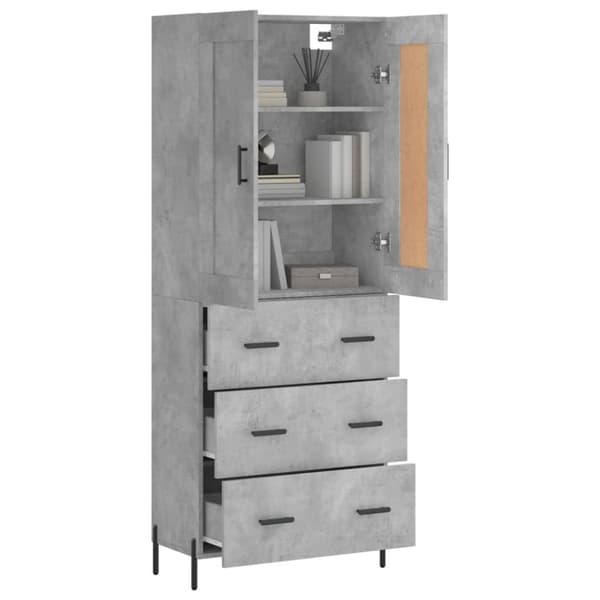 vidaXL Highboard betonggrå 69,5x34x180 cm konstruert tre