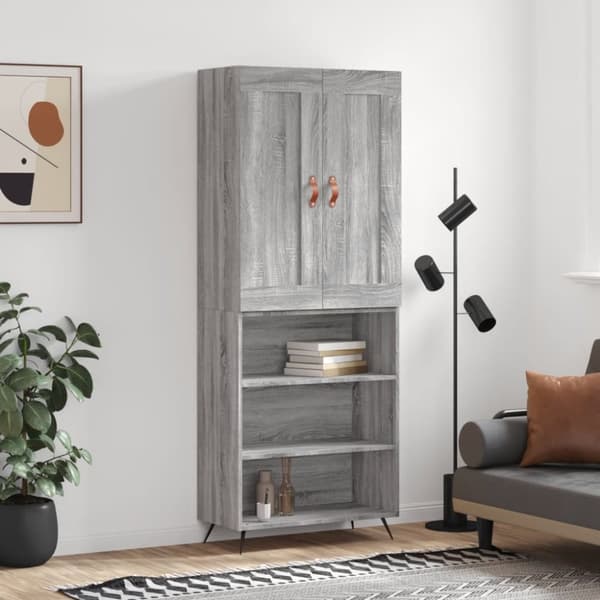 vidaXL højskab 69,5x34x180 cm konstrueret træ grå sonoma-eg