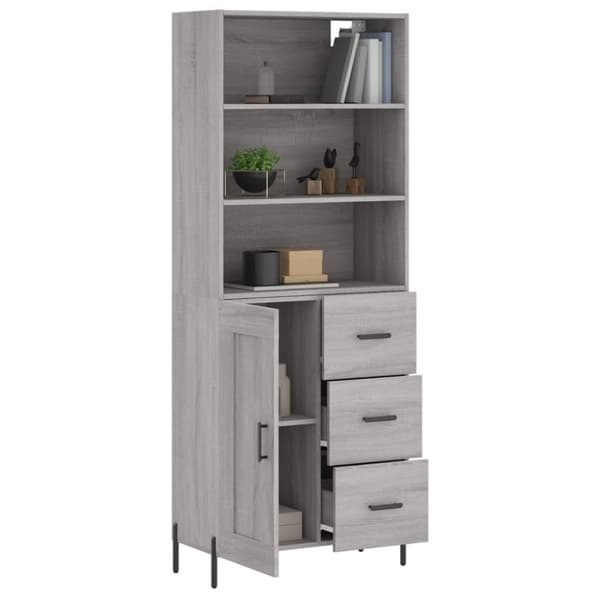vidaXL højskab 69,5x34x180 cm konstrueret træ grå sonoma-eg