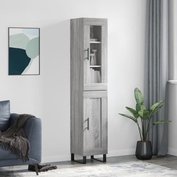 vidaXL højskab 34,5x34x180 cm konstrueret træ grå sonoma-eg
