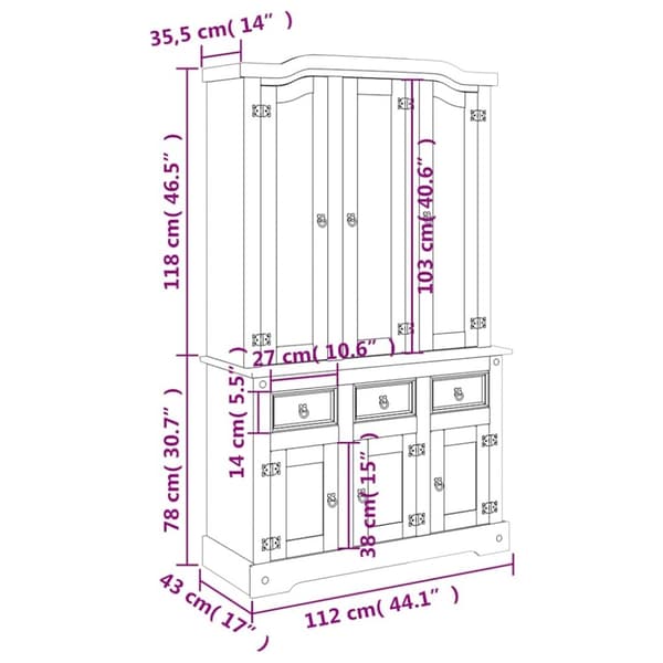 vidaXL Highboard Corona brun 112x43x196 cm heltre meksikansk furu