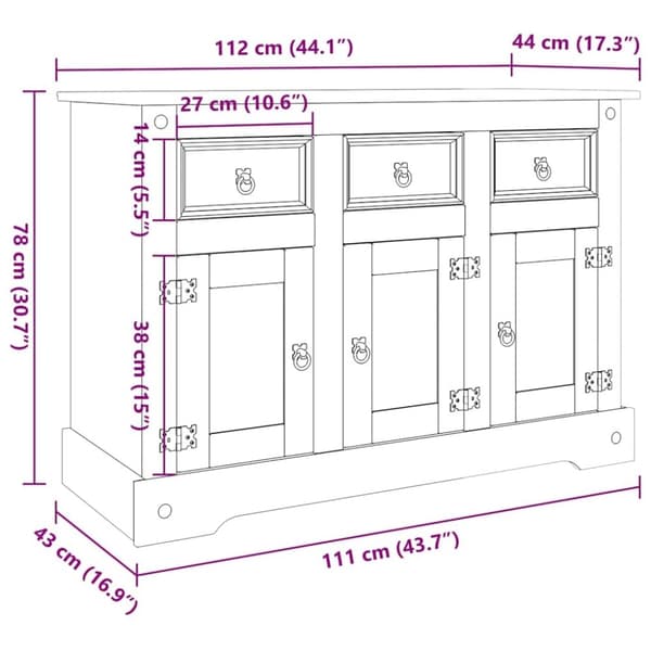 vidaXL Bokhylle Corona brun 112x44x78 cm heltre meksikansk furu