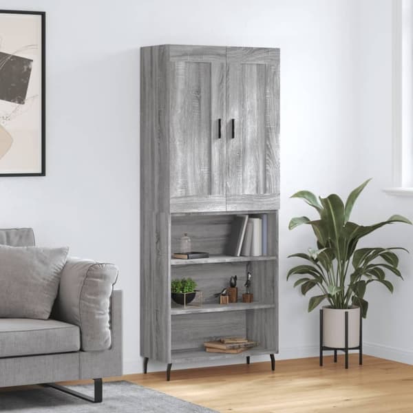 vidaXL højskab 69,5x34x180 cm konstrueret træ grå sonoma-eg