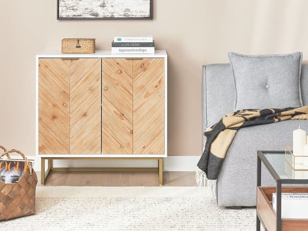Skænk Lyst Træ Hvid 80 x 40 cm Kommode 2 dørs Design Lavt Skab til Værelse Entre Skandinavisk
