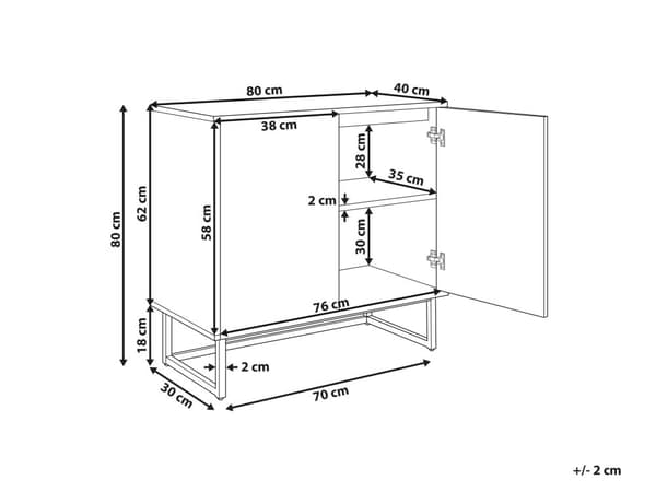 Skænk Lyst Træ Sort 80 x 40 cm Kommode 2 dørs Design Lavt Skab til Værelse Entre Skandinavisk