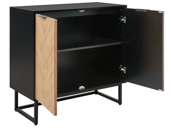 Skænk Lyst Træ Sort 80 x 40 cm Kommode 2 dørs Design Lavt Skab til Værelse Entre Skandinavisk