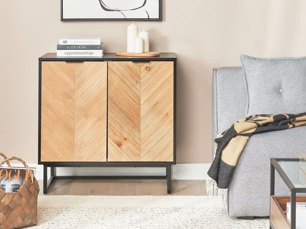 Skænk Lyst Træ Sort 80 x 40 cm Kommode 2 dørs Design Lavt Skab til Værelse Entre Skandinavisk