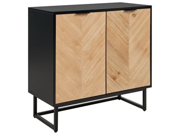 Skænk Lyst Træ Sort 80 x 40 cm Kommode 2 dørs Design Lavt Skab til Værelse Entre Skandinavisk