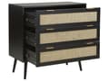 Miniatyrbillede 6 af 10: Kommode sort MDF rattanfronter 3 skuffer ternet skab kommode sorte træben Boho-stil til stuen