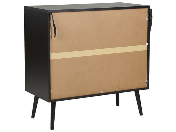 Kommode sort MDF rattanfronter 3 skuffer ternet skab kommode sorte træben Boho-stil til stuen
