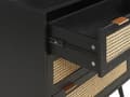 Miniatyrbillede 8 af 10: Kommode sort MDF rattanfronter 3 skuffer ternet skab kommode sorte træben Boho-stil til stuen