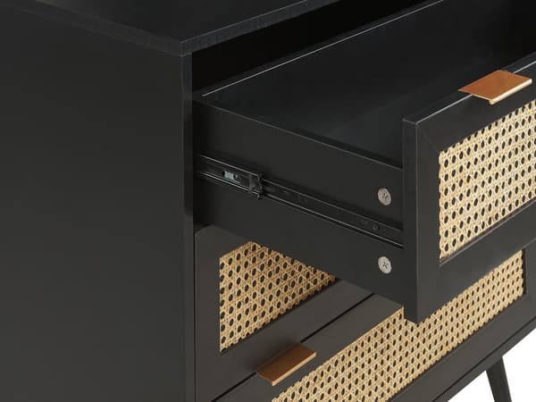 Kommode sort MDF rattanfronter 3 skuffer ternet skab kommode sorte træben Boho-stil til stuen
