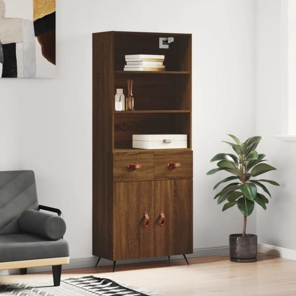 vidaXL højskab 69,5x34x180 cm konstrueret træ brun egetræsfarve