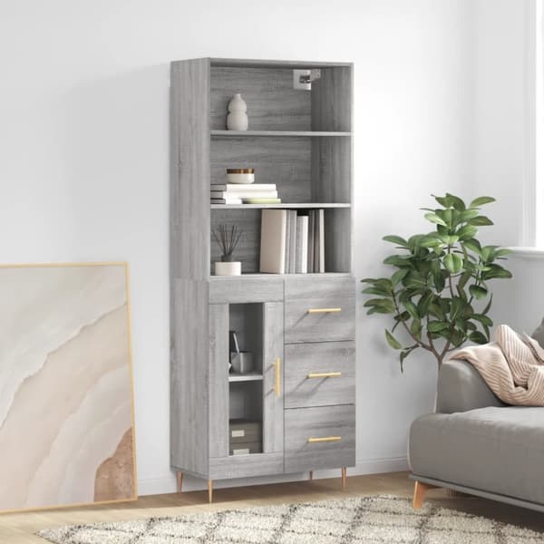 vidaXL højskab 69,5x34x180 cm konstrueret træ grå sonoma-eg