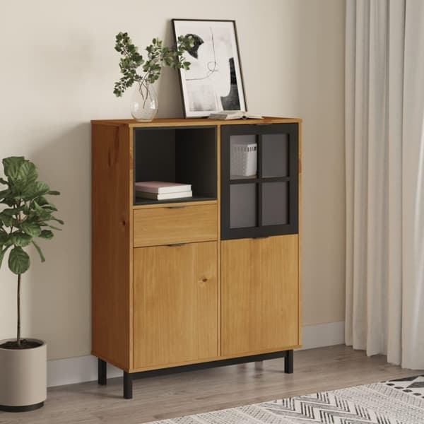 vidaXL skab med glaslåge FLAM 92x40x122,5 cm massivt fyrretræ