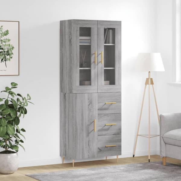 vidaXL højskab 69,5x34x180 cm konstrueret træ grå sonoma-eg