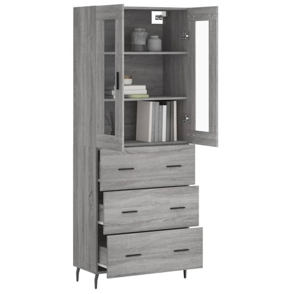 vidaXL højskab 69,5x34x180 cm konstrueret træ grå sonoma-eg