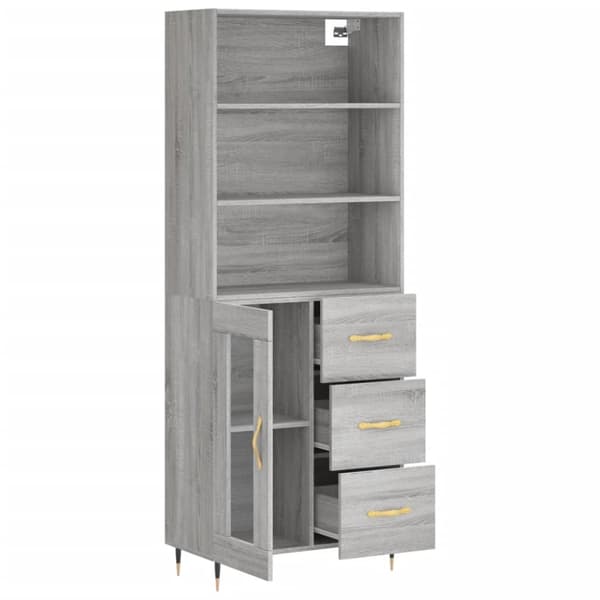 vidaXL Highboard grå sonoma 69,5x34x180 cm konstruert tre