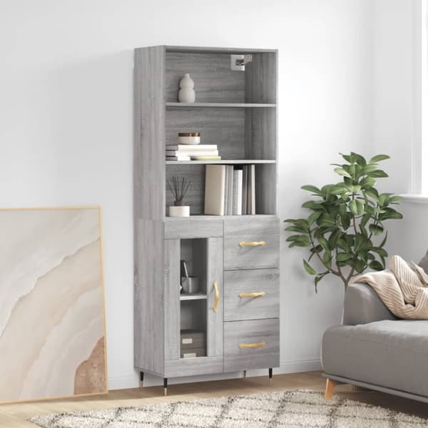 vidaXL højskab 69,5x34x180 cm konstrueret træ grå sonoma-eg