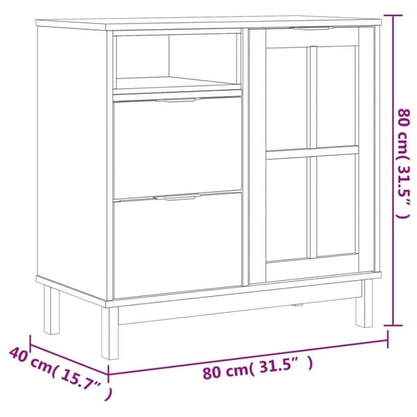 vidaXL Senkki lasiovella FLAM 80x40x80 cm täysi mänty