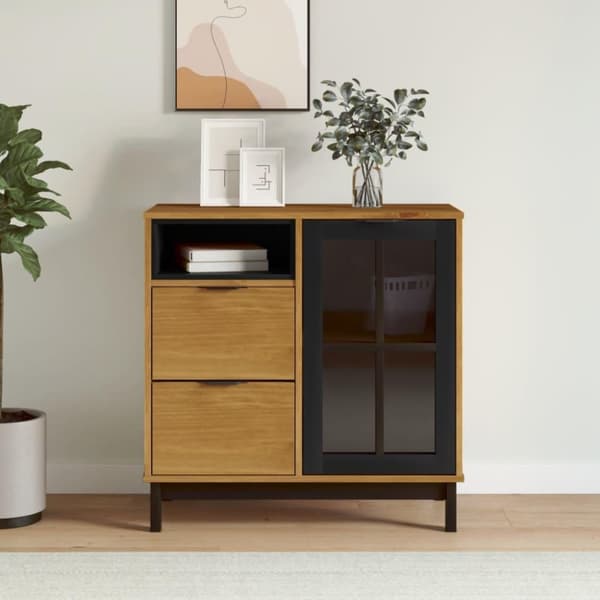 vidaXL Senkki lasiovella FLAM 80x40x80 cm täysi mänty