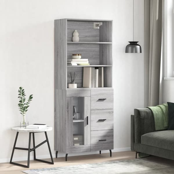 vidaXL højskab 69,5x34x180 cm konstrueret træ grå sonoma-eg