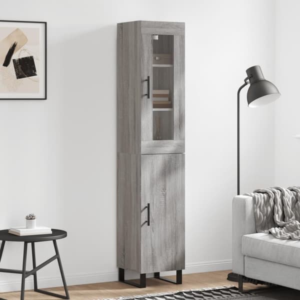 vidaXL højskab 34,5x34x180 cm konstrueret træ grå sonoma-eg