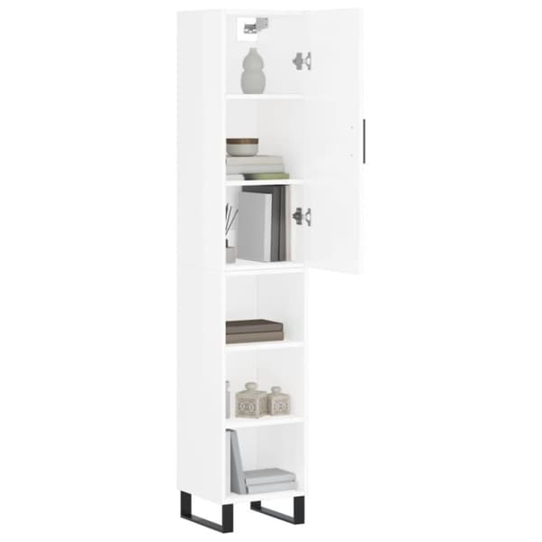 vidaXL Highboard høyglans hvit 34,5x34x180 cm konstruert tre