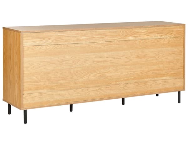Senkki vaalea puu 165 x 75 x 40 cm lastulevy mustat teräsjalat 3 ovea 6 hyllyä moderni minimalistinen
