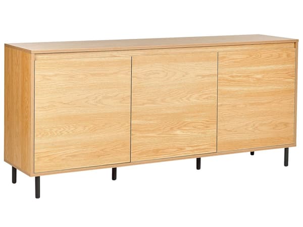 Senkki vaalea puu 165 x 75 x 40 cm lastulevy mustat teräsjalat 3 ovea 6 hyllyä moderni minimalistinen