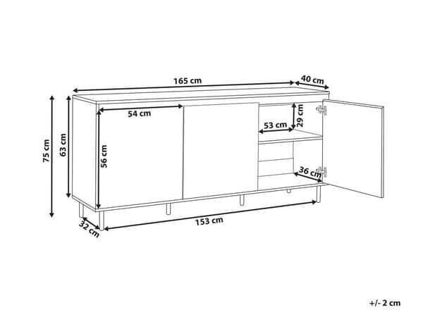 Skænk 3 døre lyst træ med sorte metalben Fritstående skab med hylder Opbevaringsenhed til hjemmet Highboard Minimalistisk