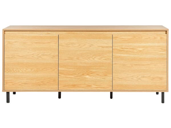 Skænk 3 døre lyst træ med sorte metalben Fritstående skab med hylder Opbevaringsenhed til hjemmet Highboard Minimalistisk