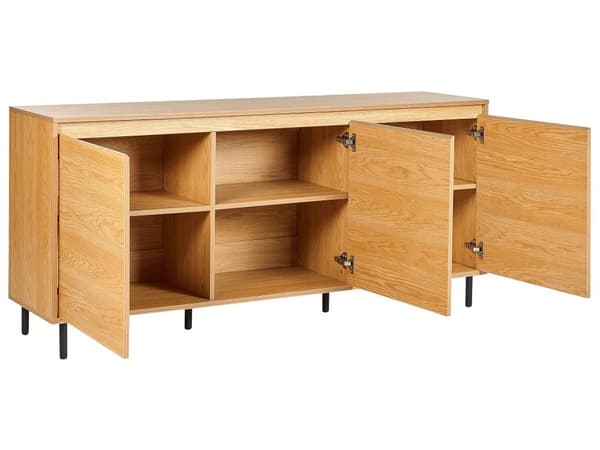 Skænk 3 døre lyst træ med sorte metalben Fritstående skab med hylder Opbevaringsenhed til hjemmet Highboard Minimalistisk
