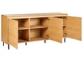 Miniatyrbillede 5 af 9: Skænk 3 døre lyst træ med sorte metalben Fritstående skab med hylder Opbevaringsenhed til hjemmet Highboard Minimalistisk