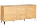 Miniatyrbillede 1 af 9: Skænk 3 døre lyst træ med sorte metalben Fritstående skab med hylder Opbevaringsenhed til hjemmet Highboard Minimalistisk