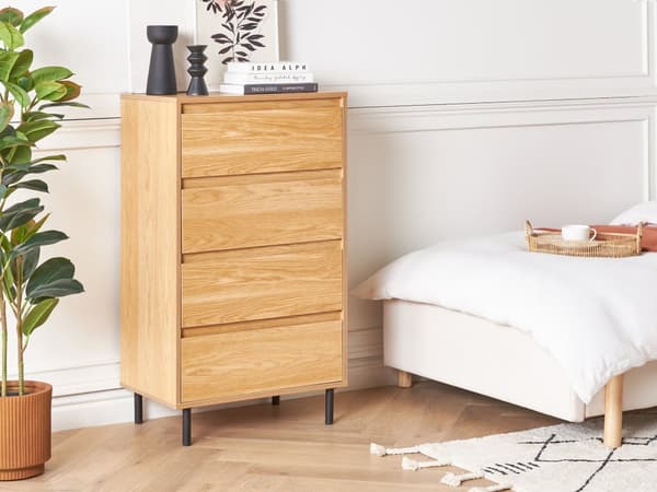 Kommode Lyst tre Svarte metallben 60 x 40 x 104 cm 4 skuffer Oppbevaring Minimalistisk Moderne