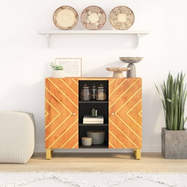 vidaXL skænk 90x33,5x75 cm massivt mangotræ brun og sort