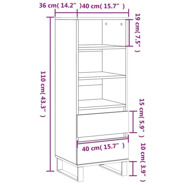 vidaXL højskab 40x36x110 cm konstrueret træ hvid højglans