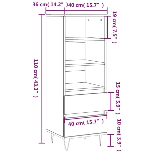 vidaXL skab 40x36x110 cm konstrueret træ betongrå