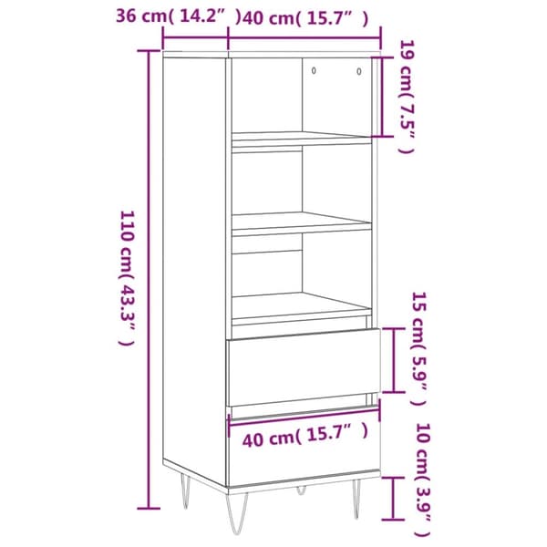 vidaXL højskab 40x36x110 cm konstrueret træ hvid højglans