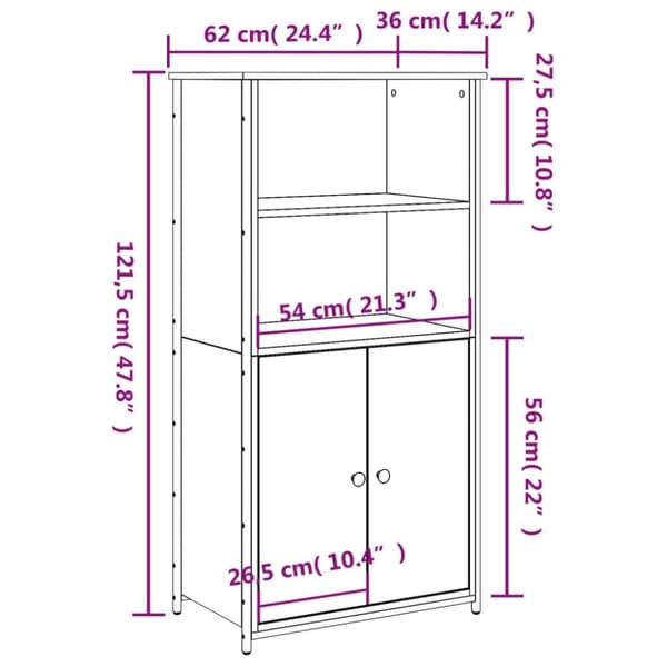 vidaXL højskab 62x36x121,5 cm konstrueret træ brun egetræsfarve