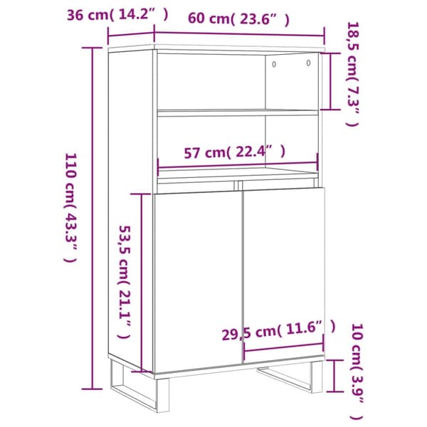 vidaXL Highboard røkt eik 60x36x110 cm konstruert tre