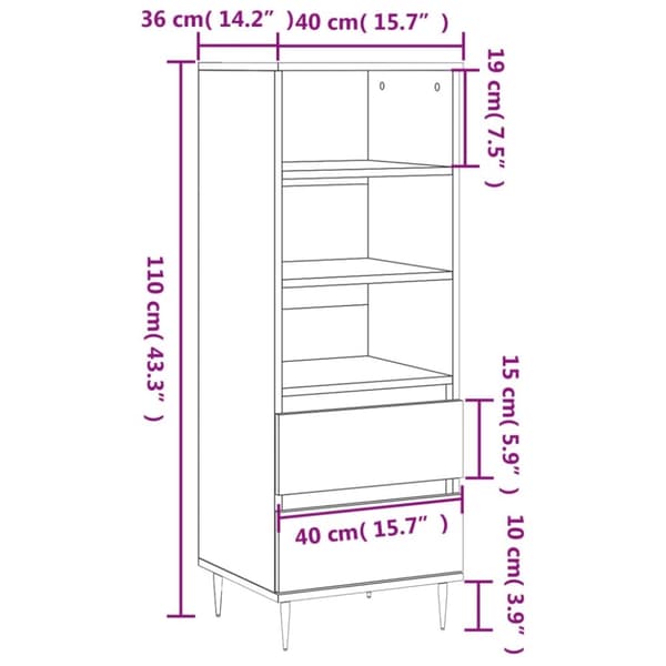 vidaXL skab 40x36x110 cm konstrueret træ Grå sonoma-eg