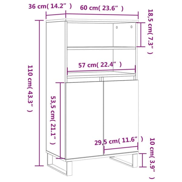 vidaXL skab 60x36x110 cm konstrueret træ Betongrå