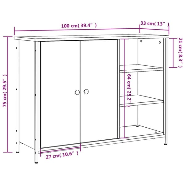 vidaXL Skänk rökfärgad ek 100x33x75 cm konstruerat trä