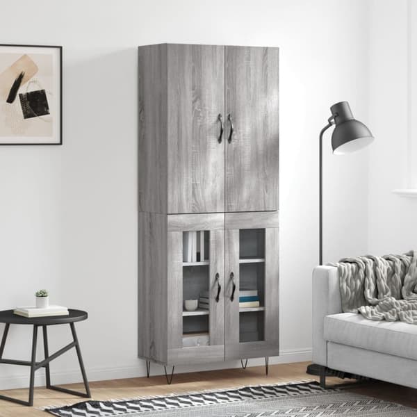 vidaXL højskab 69,5x34x180 cm konstrueret træ grå sonoma-eg